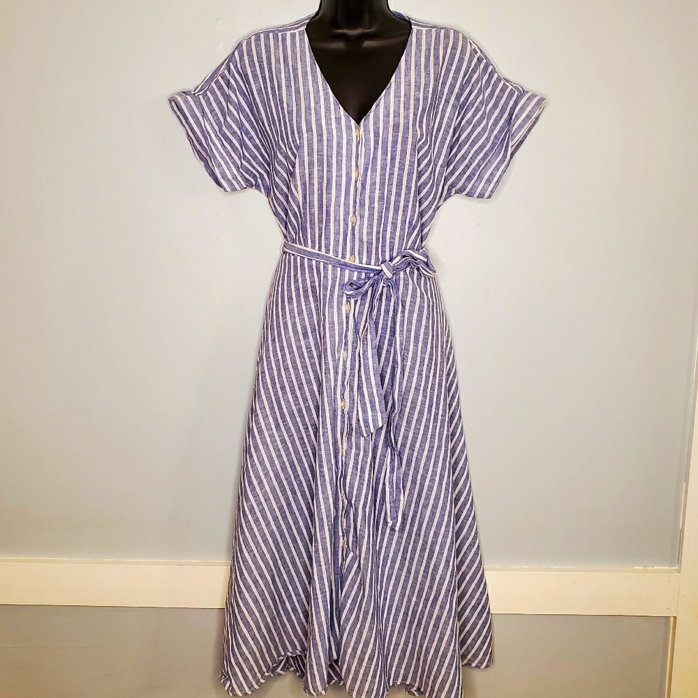 Chaps Tie Waist Stripe Dress